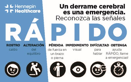 information for signs of a stroke for stroke center in minneapolis in Spanish