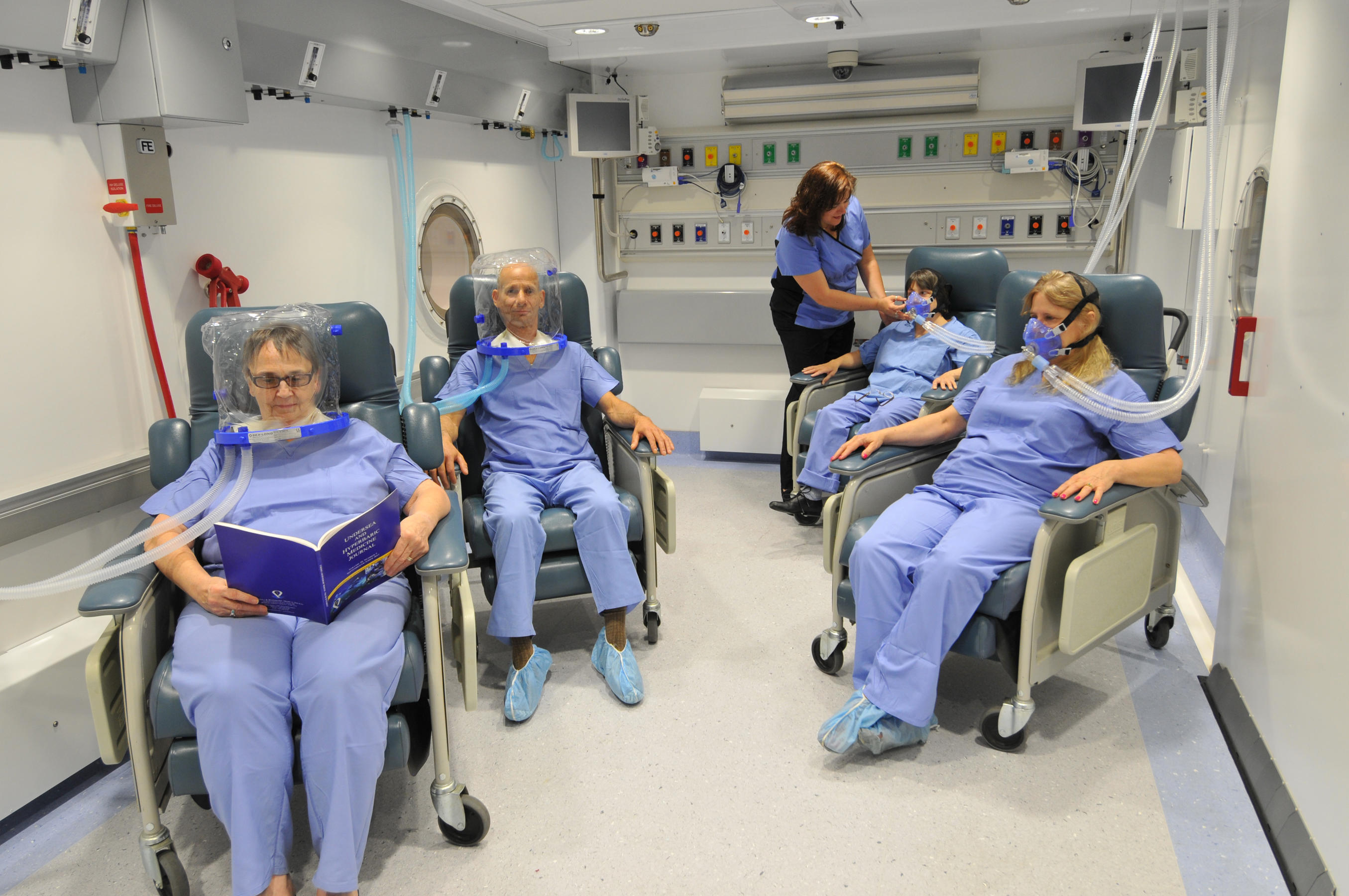 patients in the hyperbaric chamber decompression chamber for hyperbaric treatments in hyperbarics medicine unit