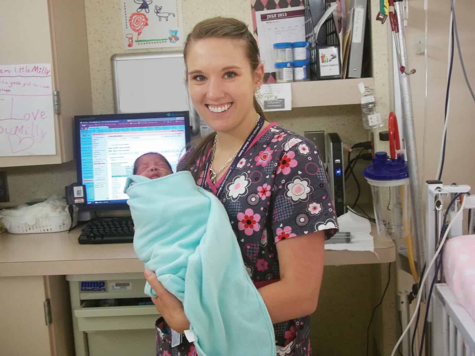 nicu nurse with baby