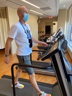 John on treadmill in Cardiac Rehab at Hennepin Healthcare