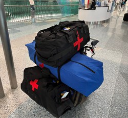 Yan Krevchenko's bags full of humanitarian aid supplies, vital supplies, medical supplies, ukraine, refugees, humanitarian support