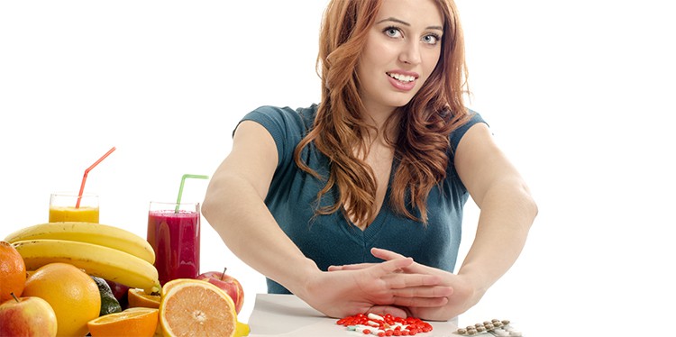 young woman with nutritious food on the table, nutrients in foods more beneficial than dietary supplements, well-balanced diet, exercise and activity, nutritious meals, natalie ikeman, the great slimdown