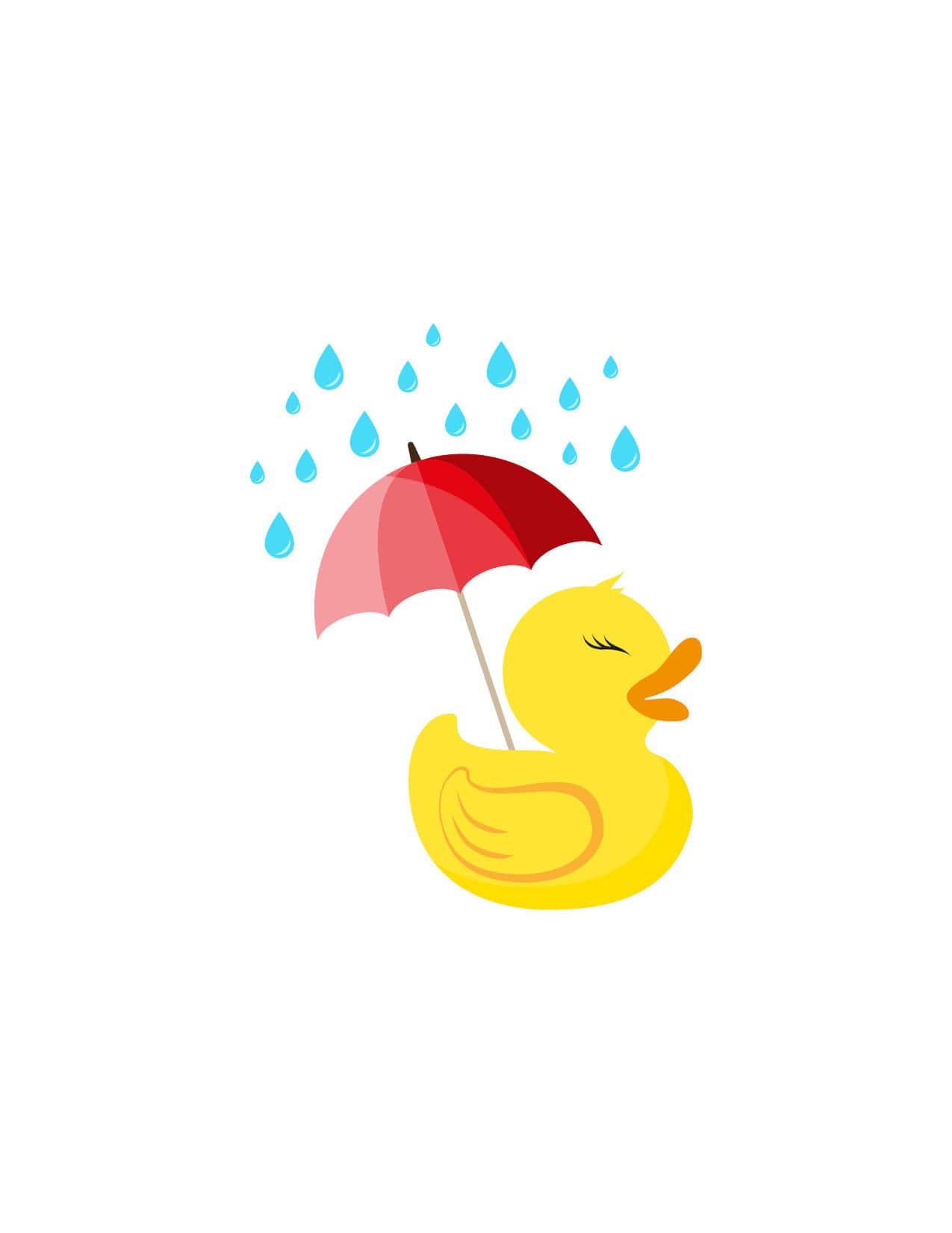 Animated yellow duck with rain and umbrella