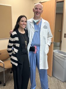 TBI patient Erin Carlson with Dr Galicich, tbi, patient story, therapy, PICU, grateful patient reunion, erin duffy carlson, car accident, head injury, glasgow coma scale