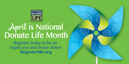 donate life promotional graphic, Flag-raising ceremony, National Donate Life Month, organ donations, life saving donations, organ transplant