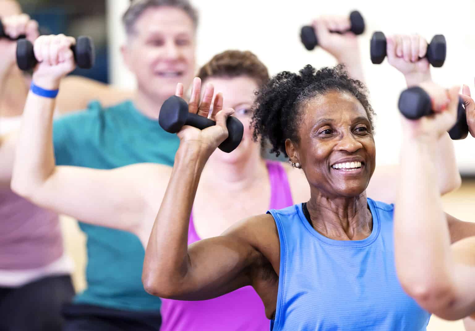 Senior African American Woman In Exercise Class, Find information and resources for the Healthy for Life class which includes information about nutrition, physical activity and stress relief.
