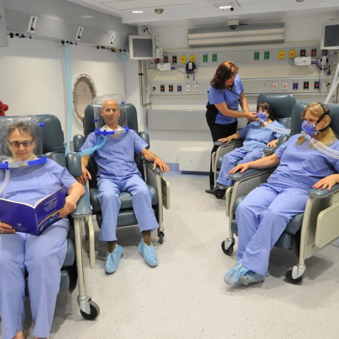 patients in the hyperbaric chamber decompression chamber for hyperbaric treatments in hyperbarics medicine unit